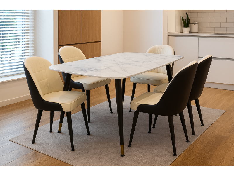 White Stone Top Dining Table - Flatpack